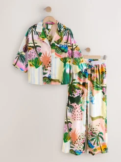Orange Palms Viscose/Linen Blend Button Through Pyjamas