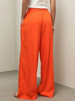 Orange Pull On Wide Leg Trousers With Linen