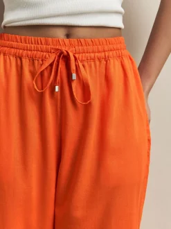 Orange Pull On Wide Leg Trousers With Linen