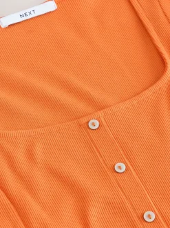 Orange Short Sleeve Jersey Button Through Maxi Dress