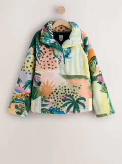 Orange Tropical Scene Printed Borg Fleece Top