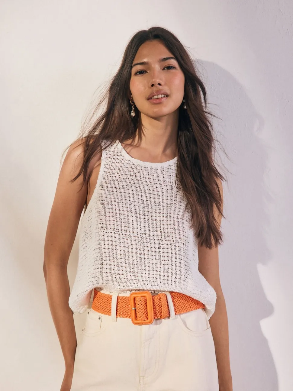 Orange Wide Raffia Effect Belt