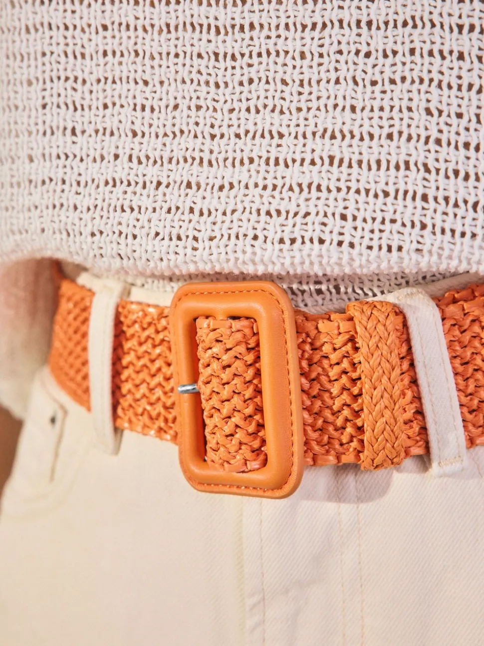 Orange Wide Raffia Effect Belt