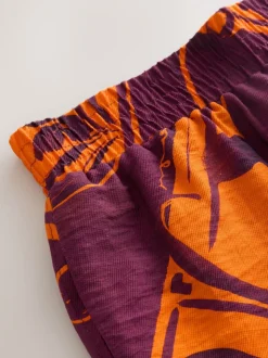 Orange/Burgundy Exotic Border Print Elasticated Waist Resort Shorts