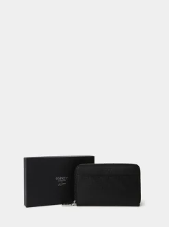 Osprey London Black Medium The Deboss Leather Zip Around Purse