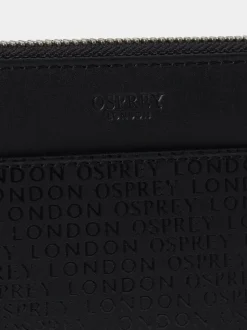Osprey London Black Medium The Deboss Leather Zip Around Purse