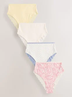 Paisley High Rise High Leg Cotton Lace Knickers 4 Pack