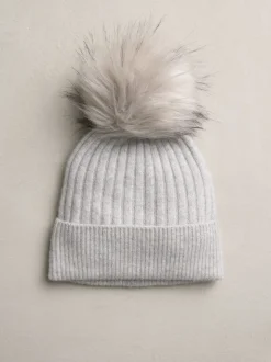Pale Grey N. Premium 100% Cashmere Knitted Pom Hat