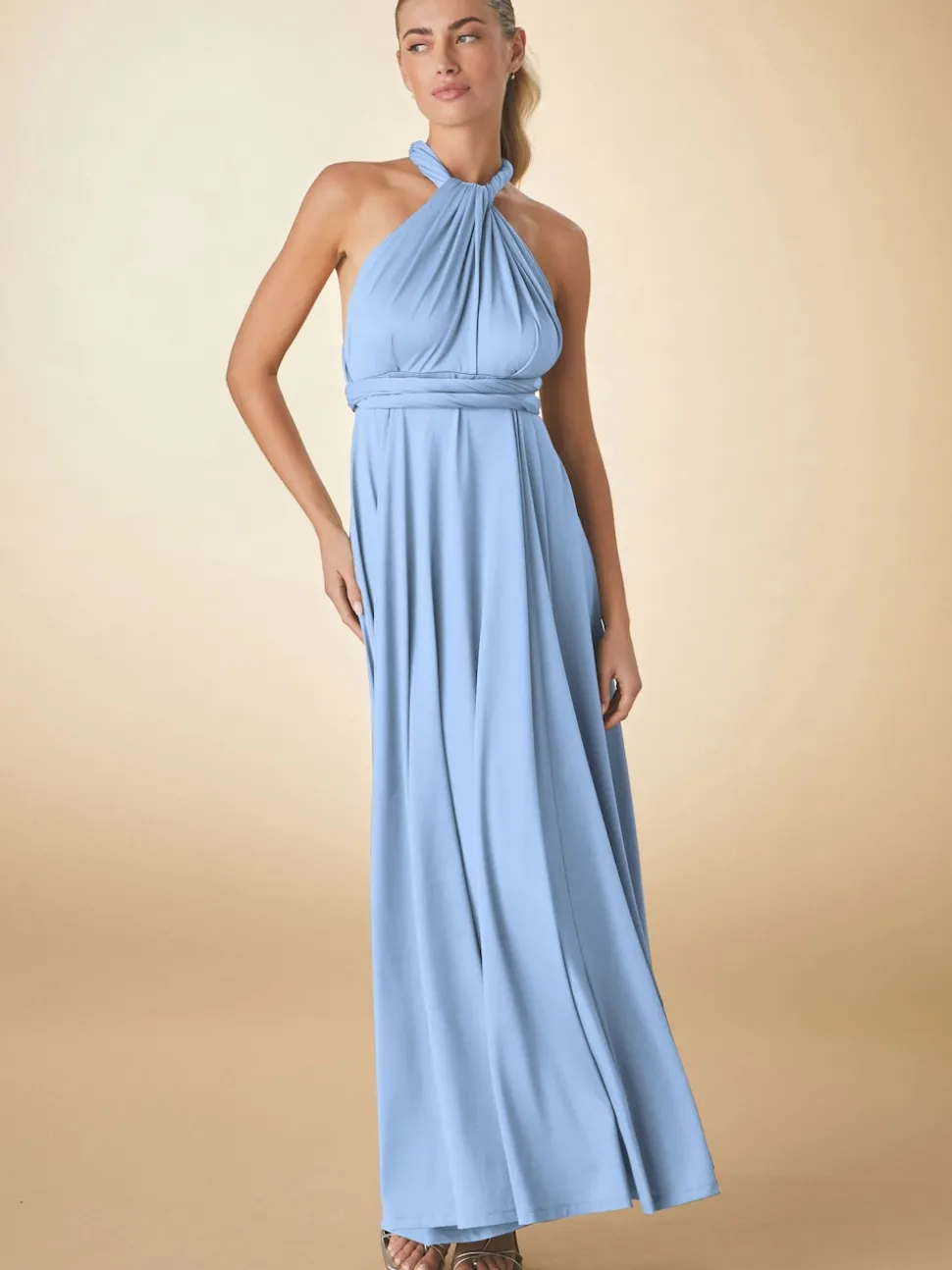 Pastel Blue Jersey Multiway Wedding Guest Bridesmaid Maxi Dress