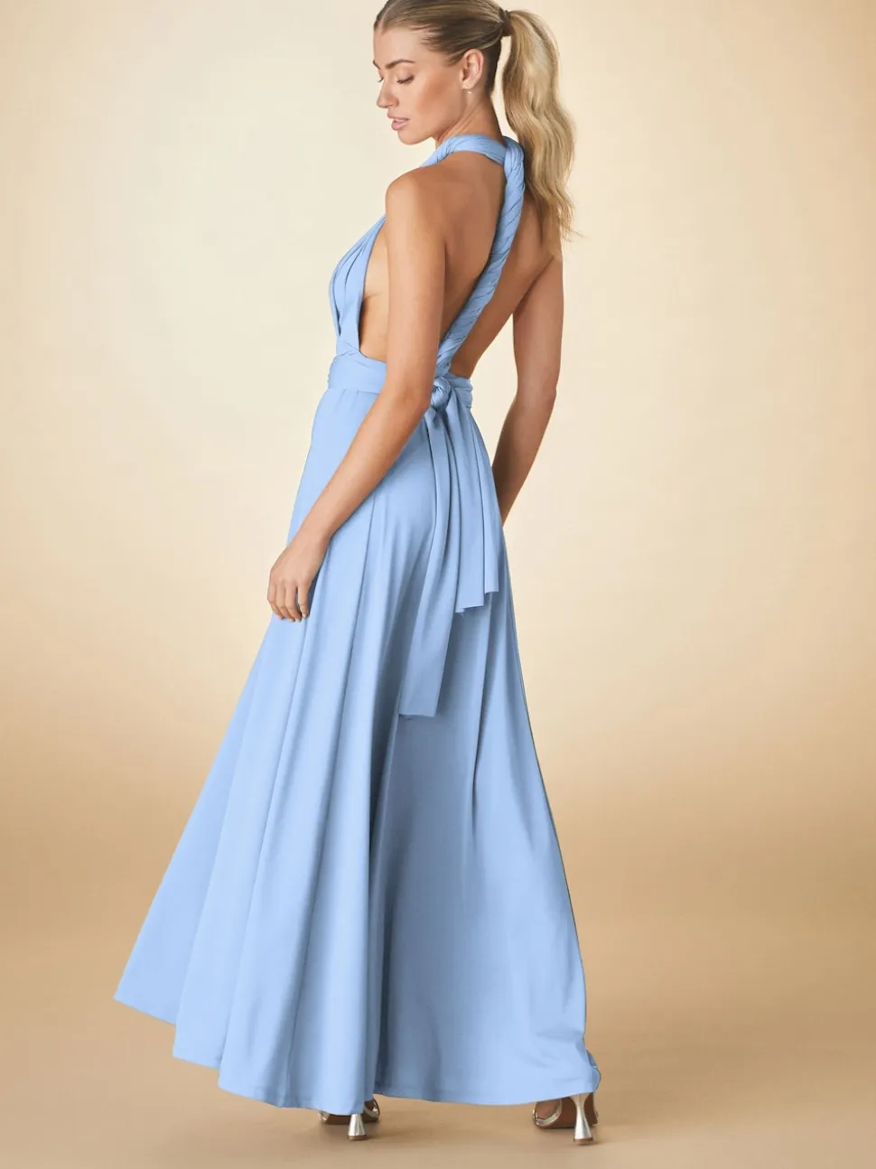 Pastel Blue Jersey Multiway Wedding Guest Bridesmaid Maxi Dress
