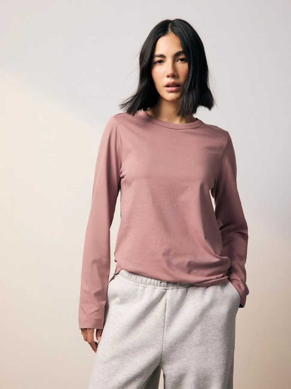 Pastel Pink Long Sleeve Crew Neck T-Shirt