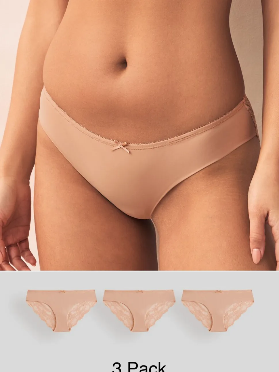 Pastel Rose Nude Brazilian No VPL Lace Back Briefs 3 Pack