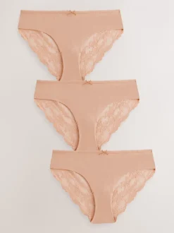 Pastel Rose Nude Brazilian No VPL Lace Back Briefs 3 Pack