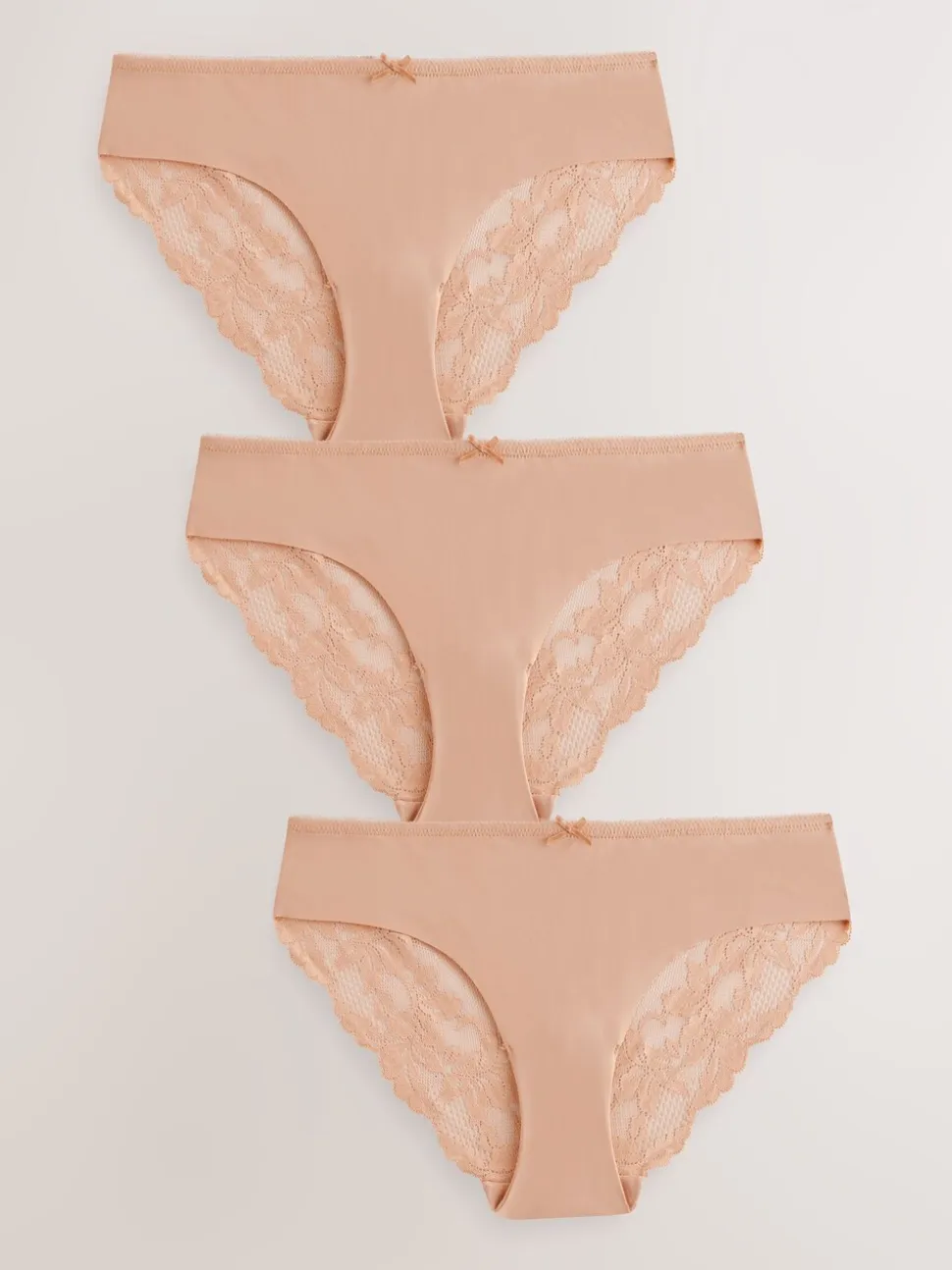 Pastel Rose Nude Brazilian No VPL Lace Back Briefs 3 Pack