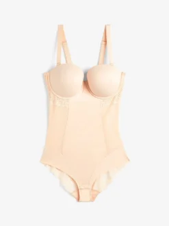 Pastel Rose Nude DD+ Firm Tummy Control Lightly Padded Lace Body