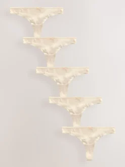 Pastel Rose Nude Thong Cotton Rich Knickers 5 Pack