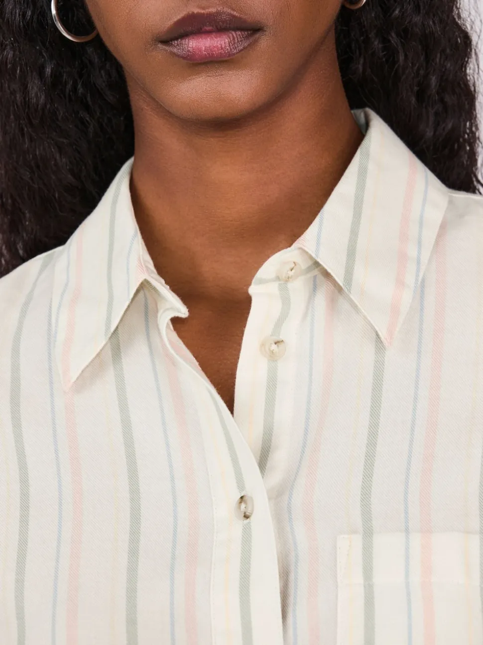 Pastel Stripe Relaxed 100% Cotton Button Down Casual Long Sleeve Shirt