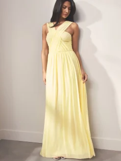Pastel Yellow Mesh Multiway Wedding Guest Bridesmaid Maxi Dress