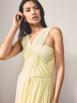 Pastel Yellow Mesh Multiway Wedding Guest Bridesmaid Maxi Dress