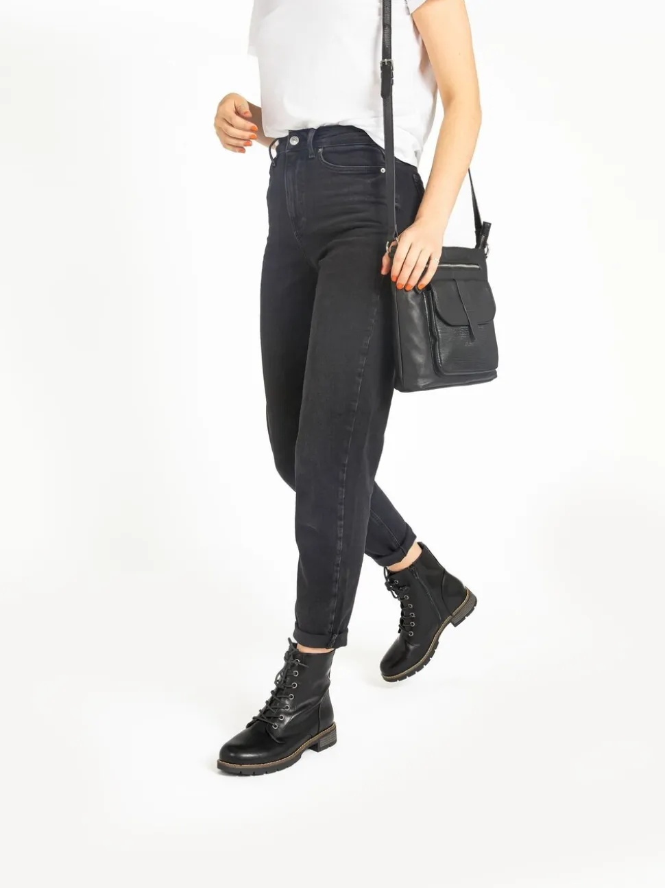 Pavers Black Ladies Lace-Up Ankle Boots