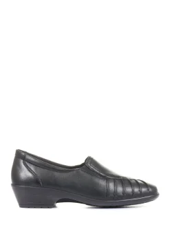 Pavers Black Ladies Wide Fit Leather Slip-On Shoes