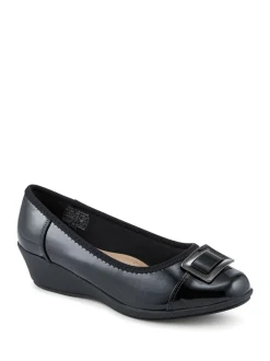 Pavers Black Wide Fit Flexible Wedge Heel Pumps
