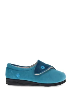Pavers Blue Teal Wide Fit Ladies Touch Fasten Full Slippers With Permalose Sole