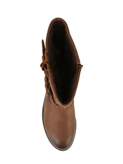 Pavers Brown Buckle-Detailed Calf Length Boots