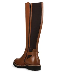 Pavers Brown Leather Elastic-Fit Grippy Long Boots