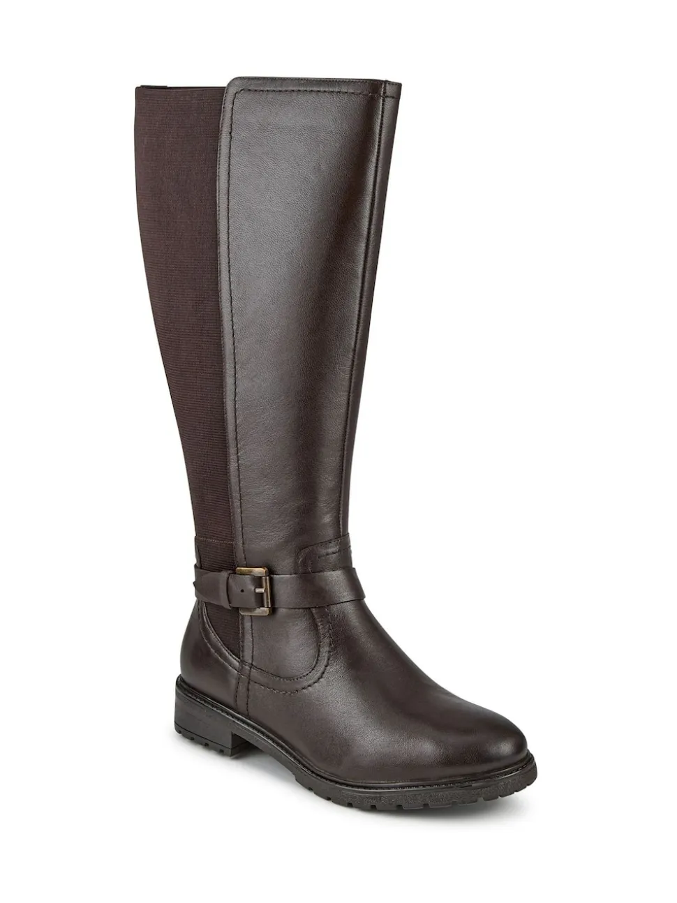 Pavers Brown Wide Fit Leather Elasticated Long Boots