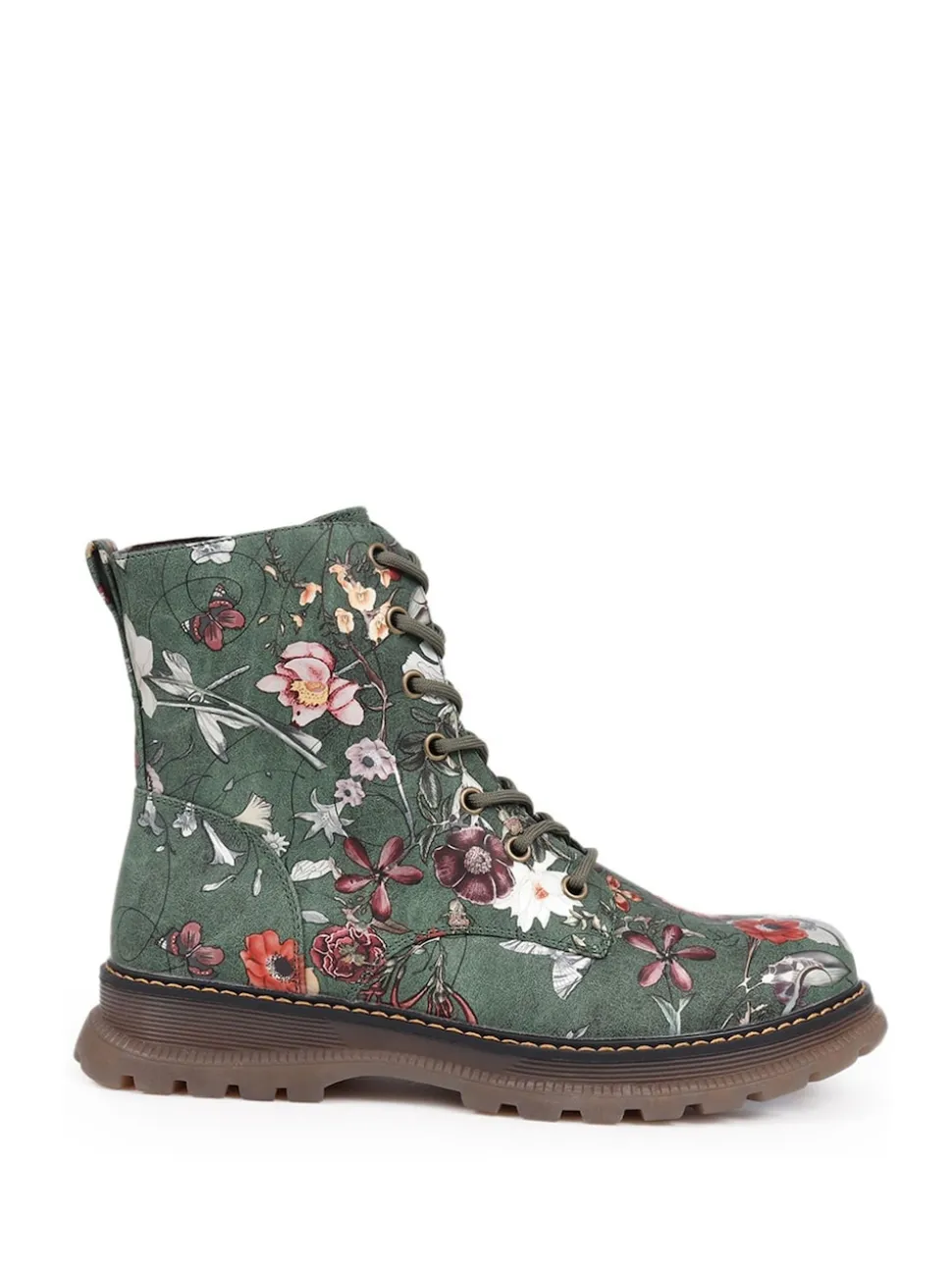 Pavers Green Lace Up Floral Boots