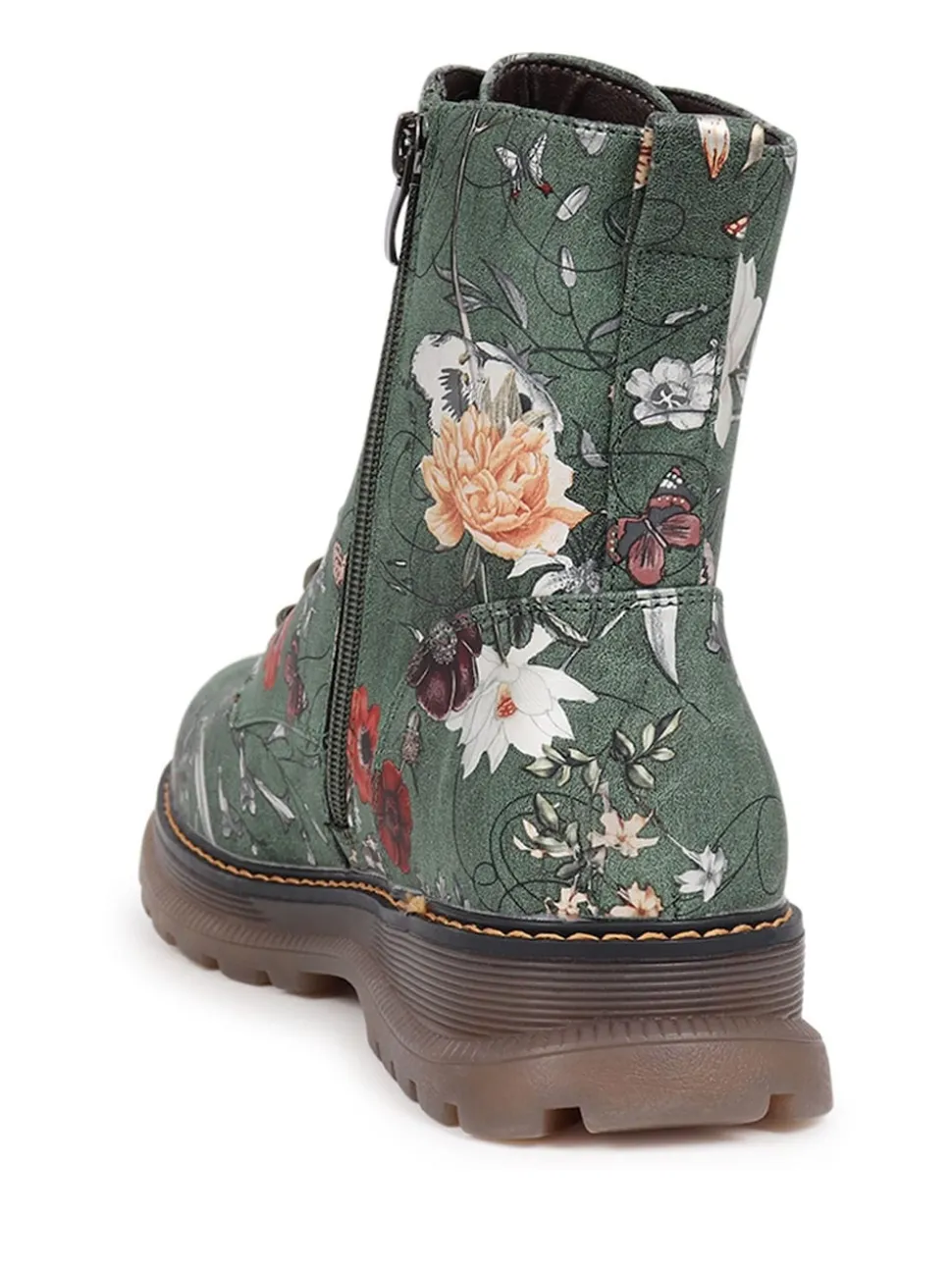 Pavers Green Lace Up Floral Boots