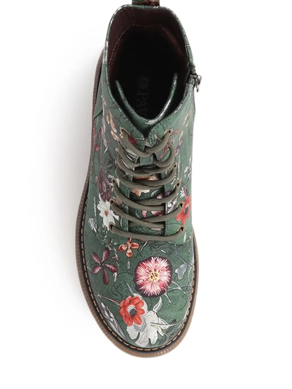 Pavers Green Lace Up Floral Boots
