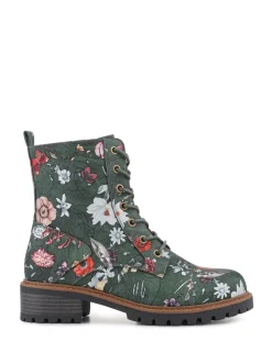 Pavers Green Wide Fit Lace-Up Ankle Boots