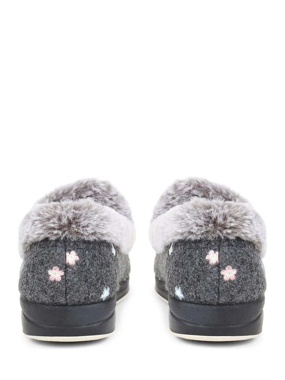 Pavers Grey Floral Faux Fur Slippers