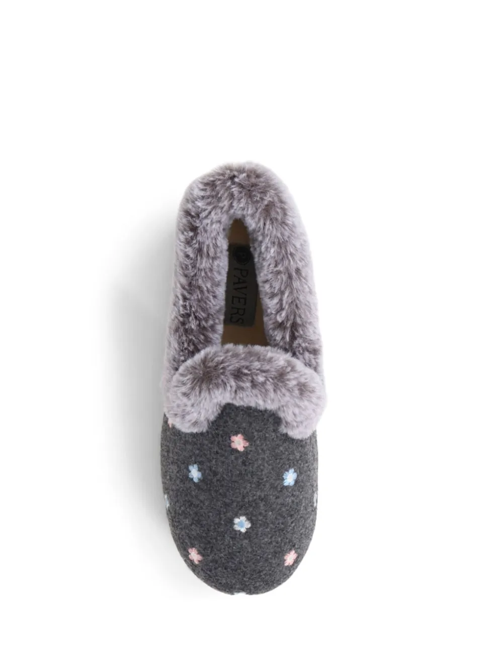 Pavers Grey Floral Faux Fur Slippers