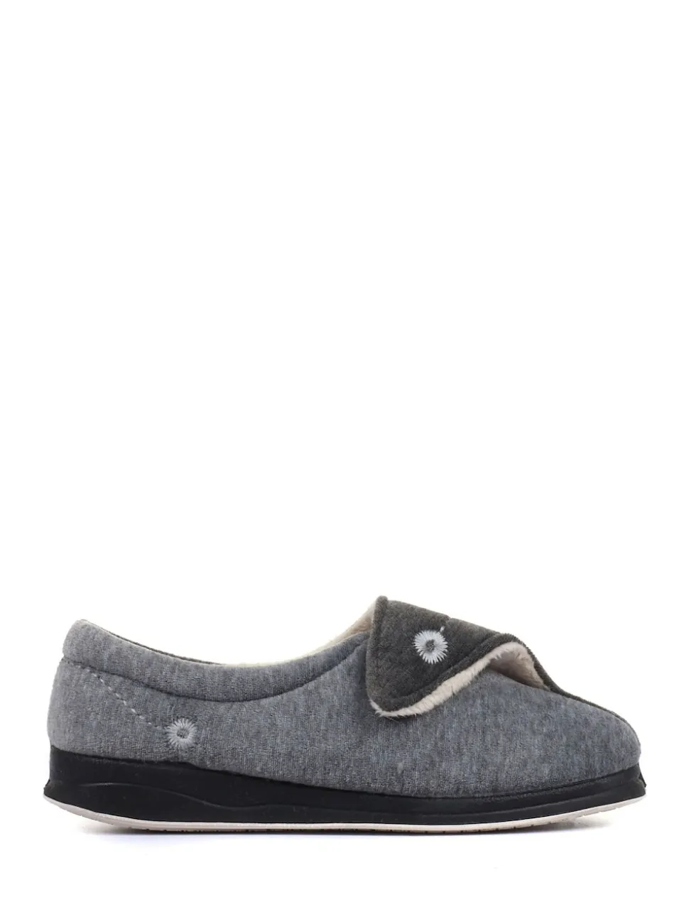 Pavers Grey Wide Fit Ladies Touch Fasten Full Slippers With Permalose Sole