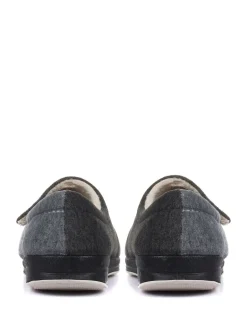 Pavers Grey Wide Fit Ladies Touch Fasten Full Slippers With Permalose Sole