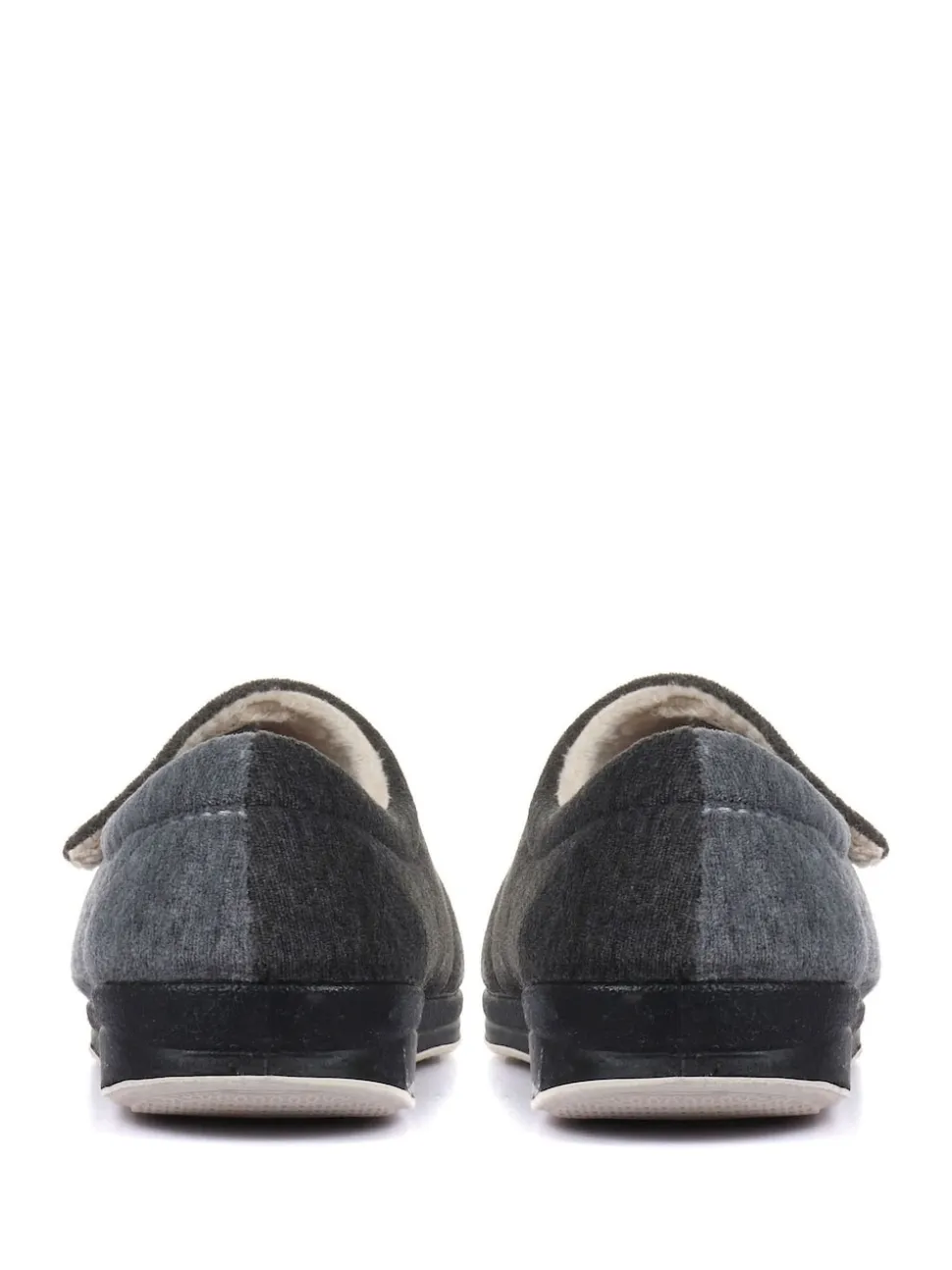 Pavers Grey Wide Fit Ladies Touch Fasten Full Slippers With Permalose Sole