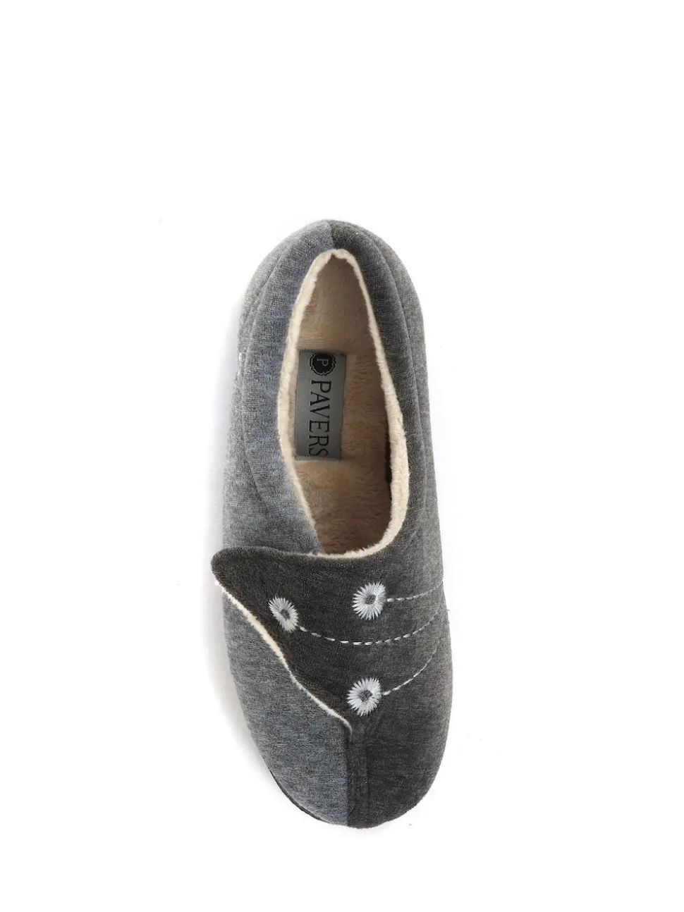 Pavers Grey Wide Fit Ladies Touch Fasten Full Slippers With Permalose Sole