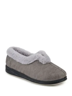 Pavers Grey Wide Fit Memory Foam Cosy Slippers