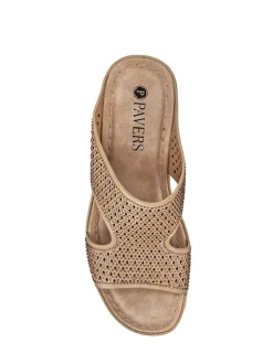 Pavers Natural Tall Wedge Heel Mules