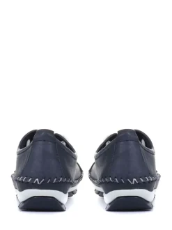 Pavers Navy Ladies Leather Lace-Up Trainers
