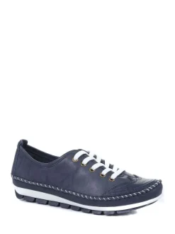 Pavers Navy Ladies Leather Lace-Up Trainers