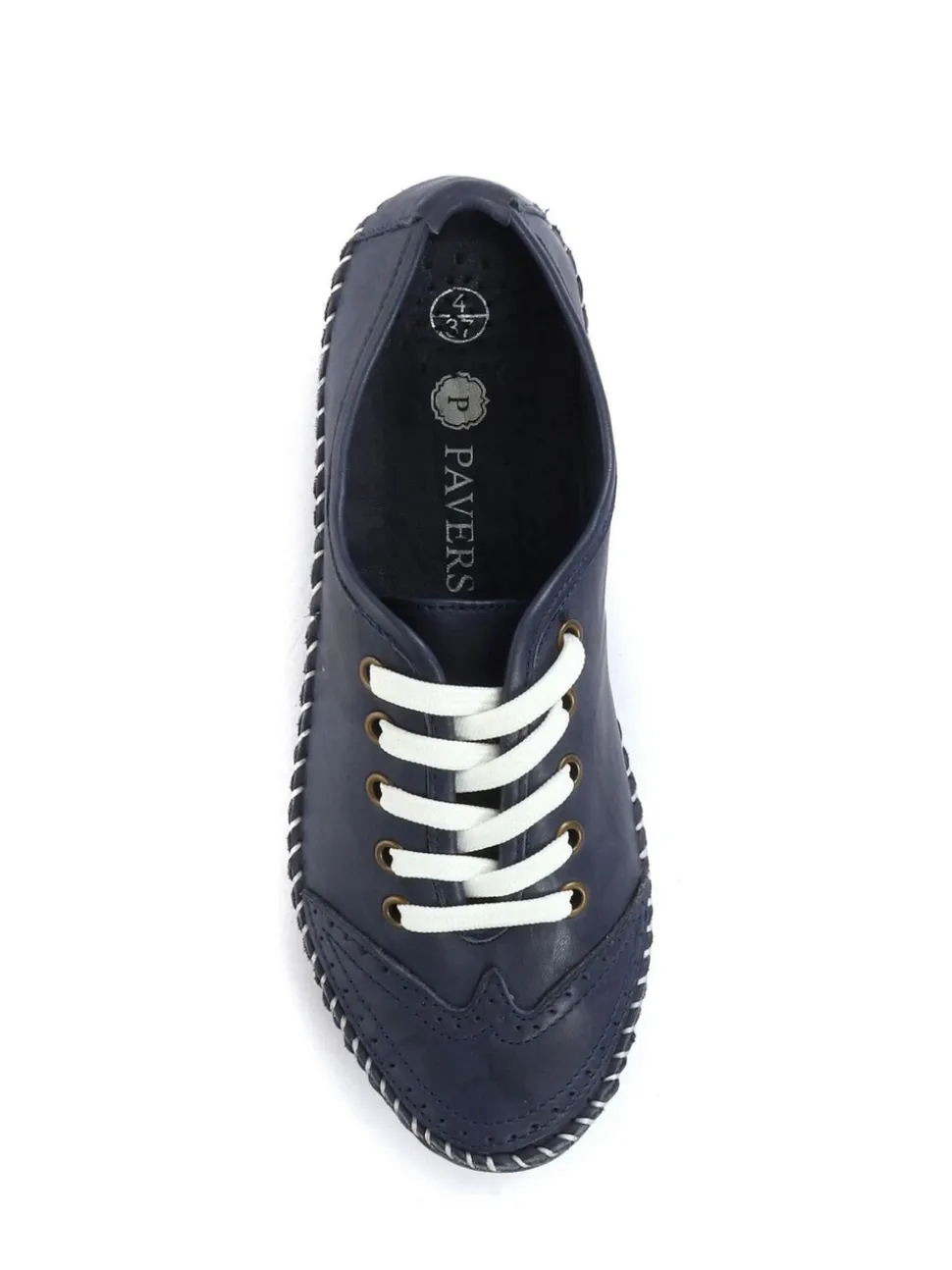 Pavers Navy Ladies Leather Lace-Up Trainers
