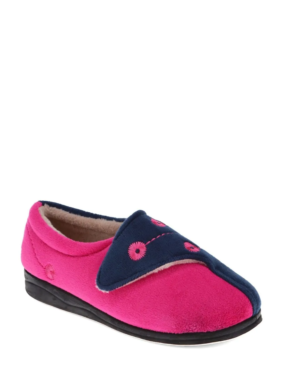 Pavers Navy Raspberry Wide Fit Ladies Touch Fasten Full Slippers With Permalose Sole