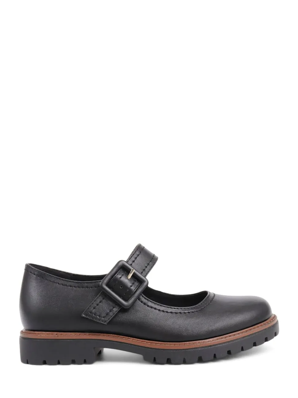 Pavers Plain Black Mary Jane Buckle Shoes with Chunky Sole