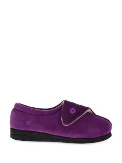 Pavers Purple Wide Fit Ladies Touch Fasten Full Slippers With Permalose Sole