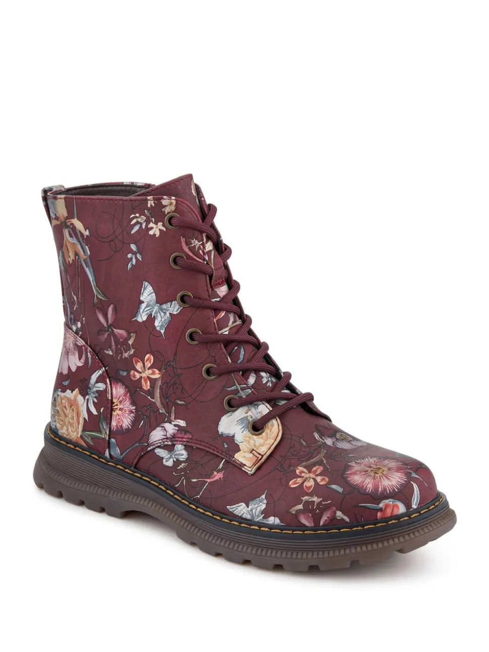 Pavers Red Lace Up Floral Boots