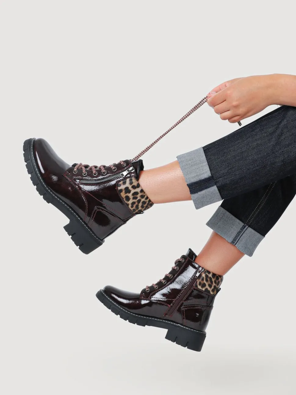 Pavers Red Zip & Lace-Up Ankle Boots